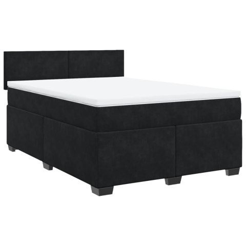 Łóżko kontynentalne z materacem, czarne, 160x200 cm, aksamit