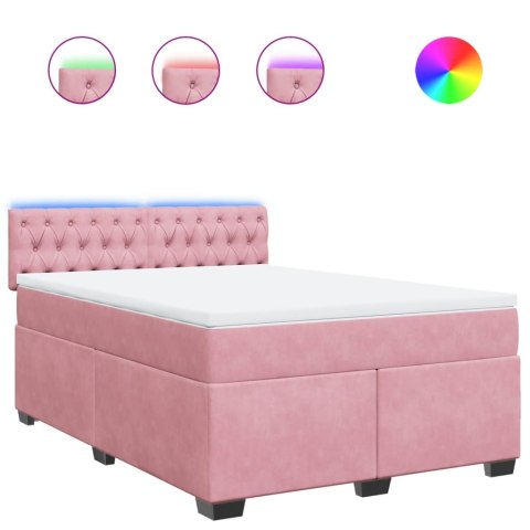 Łóżko kontynentalne z materacem, różowe, 160x200 cm, aksamit