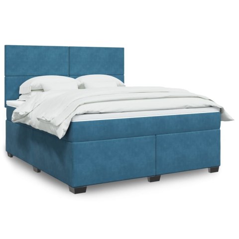 Łóżko kontynentalne z materacem, niebieskie, 180x200cm, aksamit
