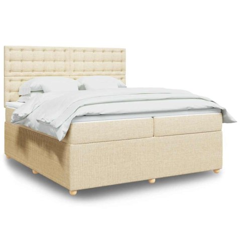 Łóżko kontynentalne z materacem, kremowe, tkanina, 200x200 cm