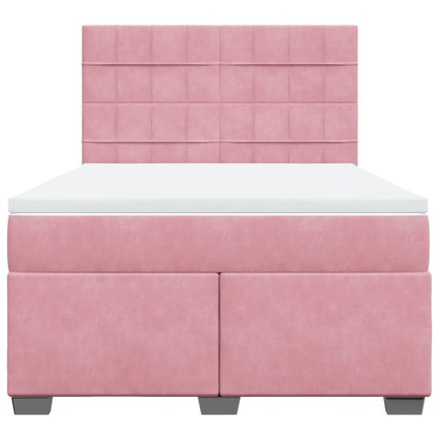 Łóżko kontynentalne z materacem, różowe, 160x200 cm, aksamit