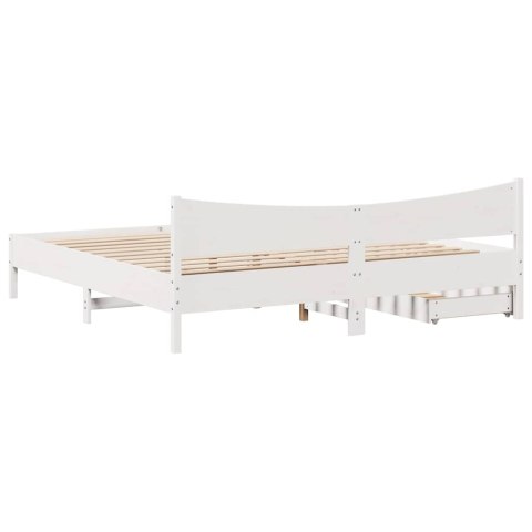 Rama łóżka z szufladami, biała, 200x200 cm, sosnowa