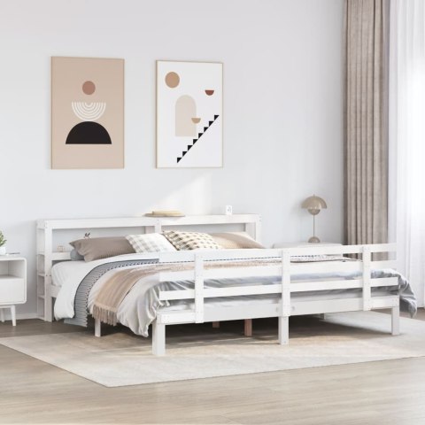 Rama łóżka z zagłówkiem bez materaca, biała, 200x200 cm