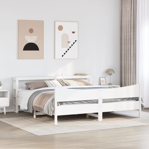Rama łóżka z wezgłowiem, biała, 200x200 cm, lite drewno sosnowe