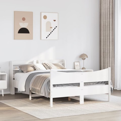 Rama łóżka z wezgłowiem, biała, 150x200 cm, lite drewno sosnowe