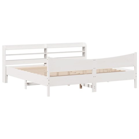 Rama łóżka z wezgłowiem, biała, 200x200 cm, lite drewno sosnowe