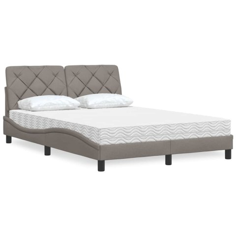 Łóżko z materacem, taupe, 140x190 cm, obite tkaniną