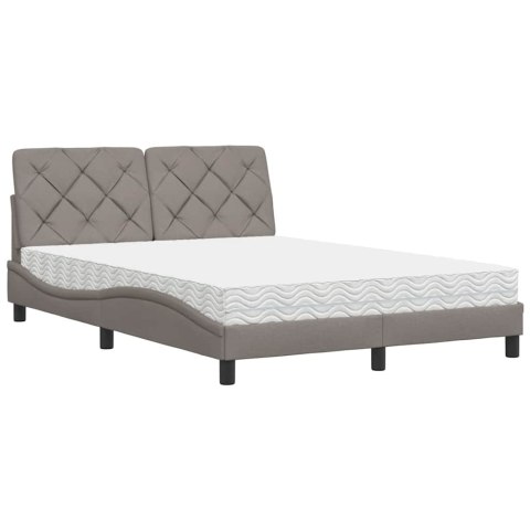 Łóżko z materacem, taupe, 140x190 cm, obite tkaniną