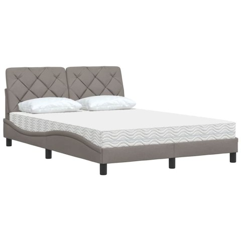 Łóżko z materacem, taupe, 140x190 cm, obite tkaniną