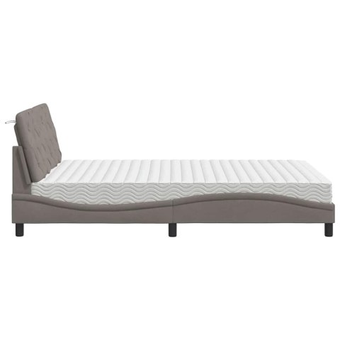 Łóżko z materacem, taupe, 140x190 cm, obite tkaniną