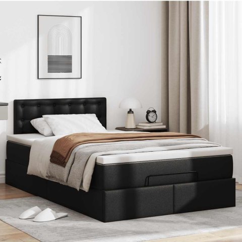 Rama łóżka otomana z materacem, czarna, 120x200 cm, ekoskóra