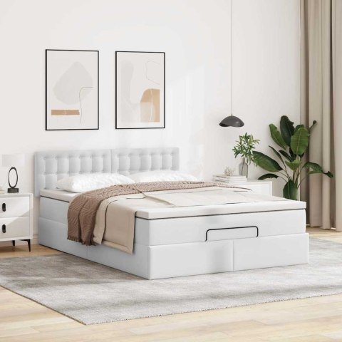 Łóżko otomana z materacami i LED, biała, 140x200cm, ekoskóra