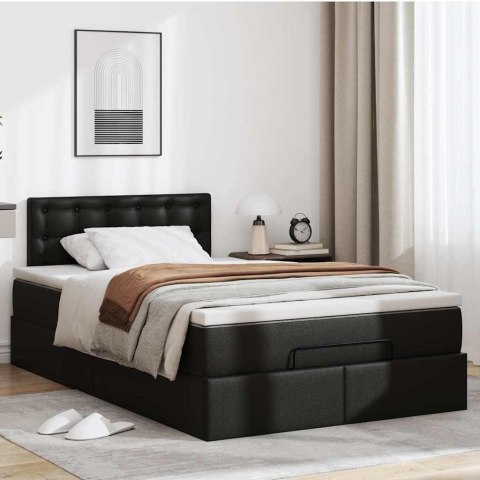 Łóżko otomana z materacami i LED, czarna, 120x190cm, ekoskóra