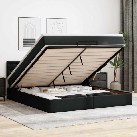 Łóżko otomana z materacami i LED, czarna, 160x200cm, ekoskóra