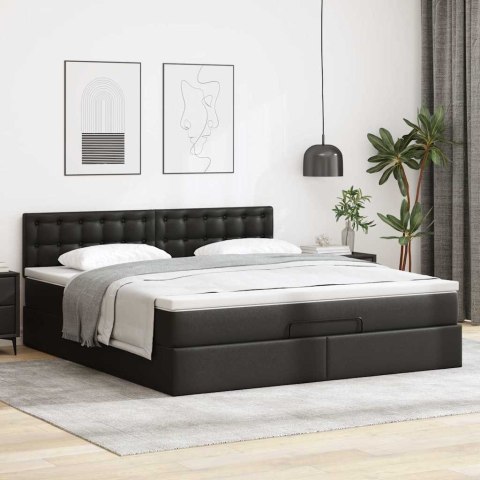 Łóżko otomana z materacami i LED, czarna, 160x200cm, ekoskóra