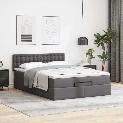 Łóżko otomana z materacami i LED, szara, 140x200cm, ekoskóra