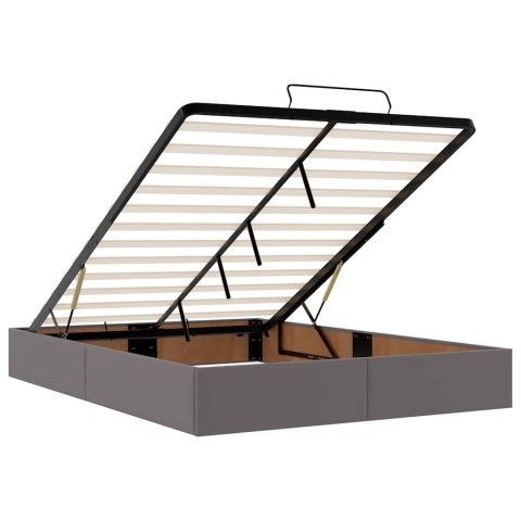 Łóżko otomana z materacami i LED, szara, 140x200cm, ekoskóra