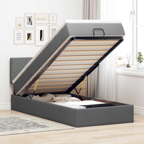 Rama łóżka otomana z materacem, szara, 100x200 cm, tkanina