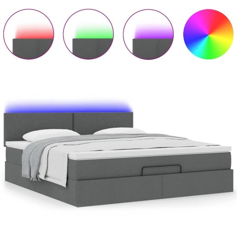 Łóżko Ottoman z materacem i LED, ciemnoszary, 180x200cm tkanina