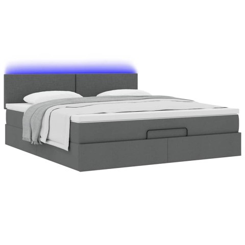Łóżko Ottoman z materacem i LED, ciemnoszary, 180x200cm tkanina