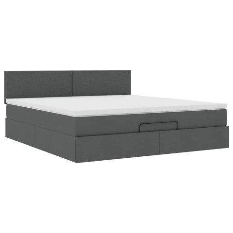 Łóżko Ottoman z materacem i LED, ciemnoszary, 180x200cm tkanina