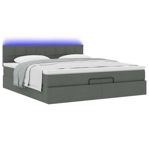 Łóżko Ottoman z materacem i LED, ciemnoszary, 180x200cm tkanina