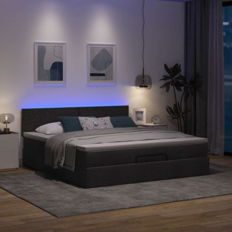 Łóżko Ottoman z materacem i LED, czarny, 180x200cm, tkanina