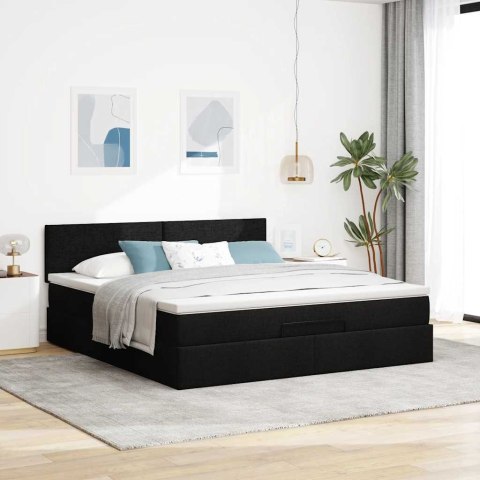 Łóżko Ottoman z materacem i LED, czarny, 180x200cm, tkanina