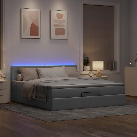 Łóżko Ottoman z materacem i LED, jasnoszary, 180x200cm, tkanina