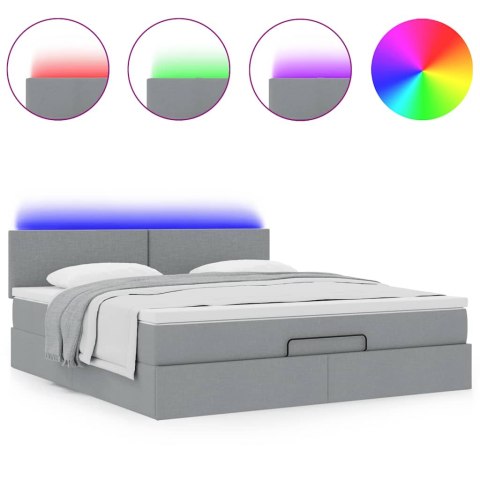 Łóżko Ottoman z materacem i LED, jasnoszary, 180x200cm, tkanina