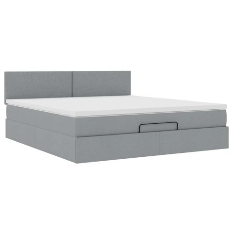 Łóżko Ottoman z materacem i LED, jasnoszary, 180x200cm, tkanina