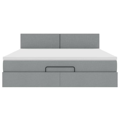 Łóżko Ottoman z materacem i LED, jasnoszary, 180x200cm, tkanina