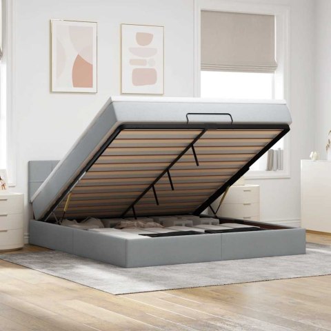 Łóżko Ottoman z materacem i LED, jasnoszary, 180x200cm, tkanina