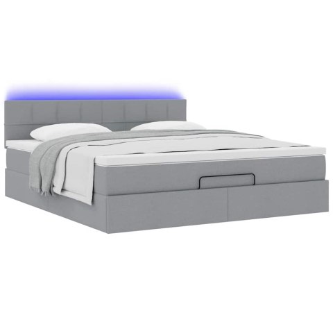 Łóżko Ottoman z materacem i LED, jasnoszary, 180x200cm, tkanina
