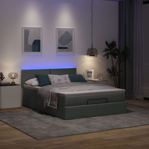 Łóżko Ottoman z materacem i diodami LED Ciemnoszary 140x190 cm