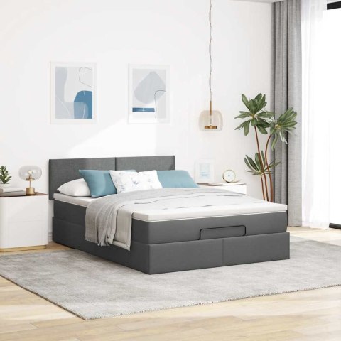 Łóżko Ottoman z materacem i diodami LED Ciemnoszary 140x190 cm