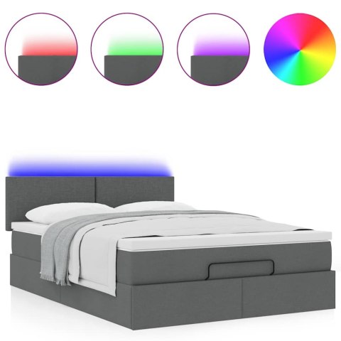 Łóżko Ottoman z materacem i diodami LED Ciemnoszary 140x190 cm