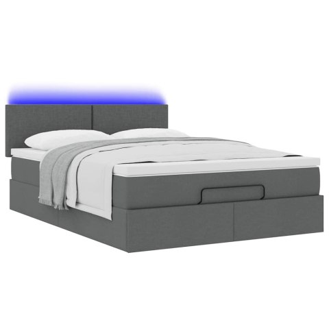 Łóżko Ottoman z materacem i diodami LED Ciemnoszary 140x190 cm
