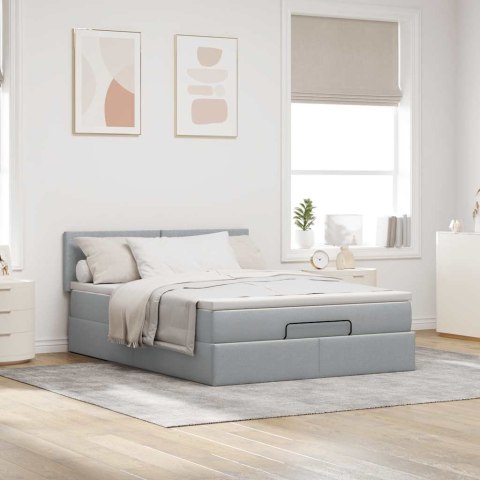 Łóżko Ottoman z materacem i diodami LED Jasnoszary 140x190 cm