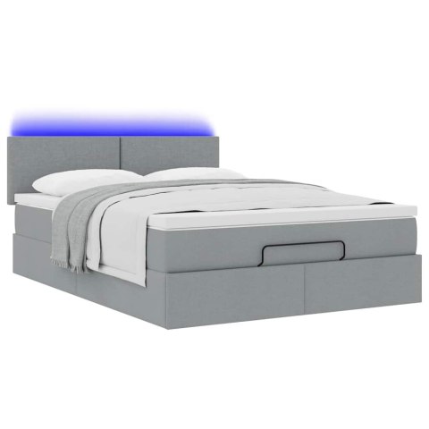 Łóżko Ottoman z materacem i diodami LED Jasnoszary 140x190 cm