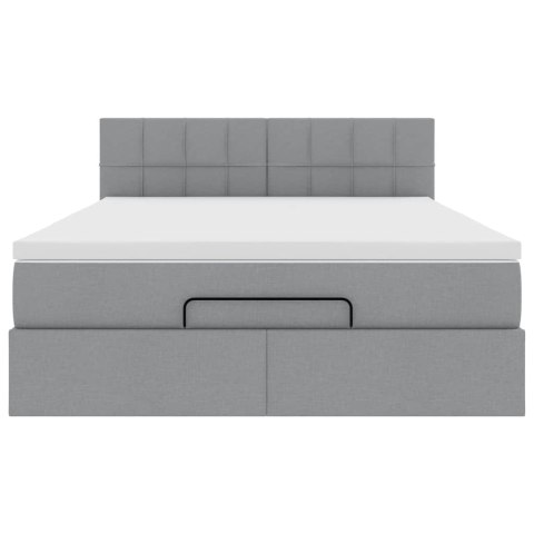 Łóżko Ottoman z materacem i diodami LED Jasnoszary 140x190 cm