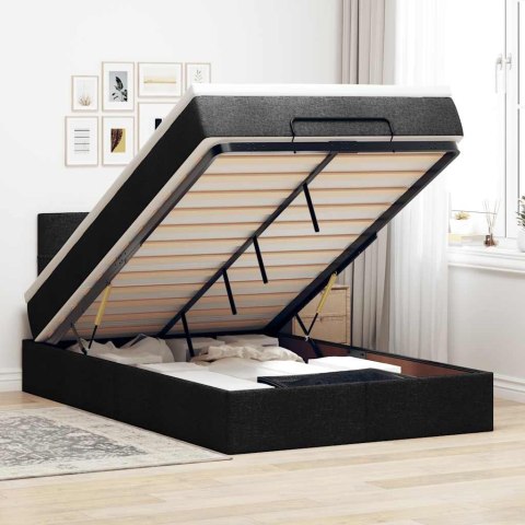 Łóżko otomana z materacem i LED, czarny, 120x190 cm, tkanina