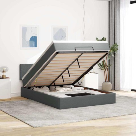 Łóżko otomana z materacem i diodami LED ciemnoszare 140x200 cm