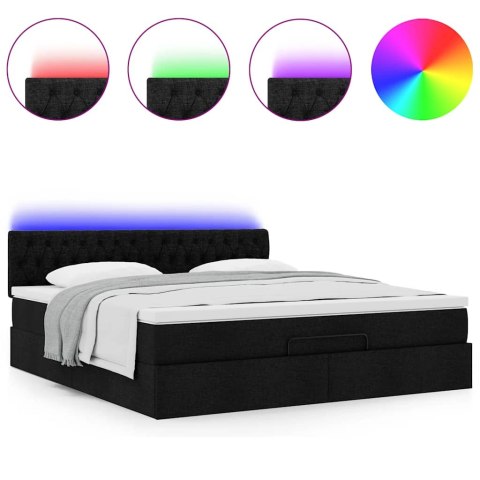 Łóżko Ottoman z materacem i LED, czarny, 180x200cm, tkanina