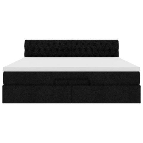 Łóżko Ottoman z materacem i LED, czarny, 180x200cm, tkanina