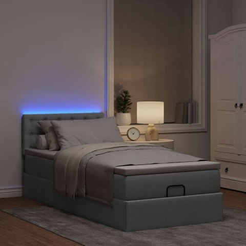Łóżko Ottoman z materacem i LED, jasnoszary, 90x200 cm, tkanina