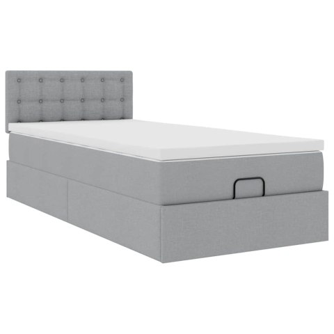 Łóżko Ottoman z materacem i LED, jasnoszary, 90x200 cm, tkanina