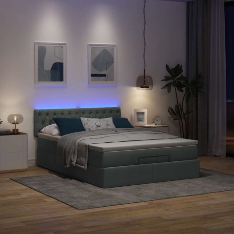 Łóżko Ottoman z materacem i diodami LED Ciemnoszary 140x190 cm