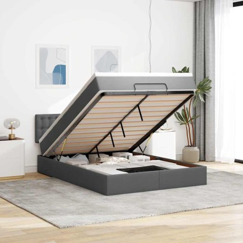Łóżko Ottoman z materacem i diodami LED Ciemnoszary 140x190 cm