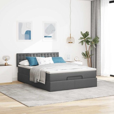 Łóżko Ottoman z materacem i diodami LED Ciemnoszary 140x190 cm